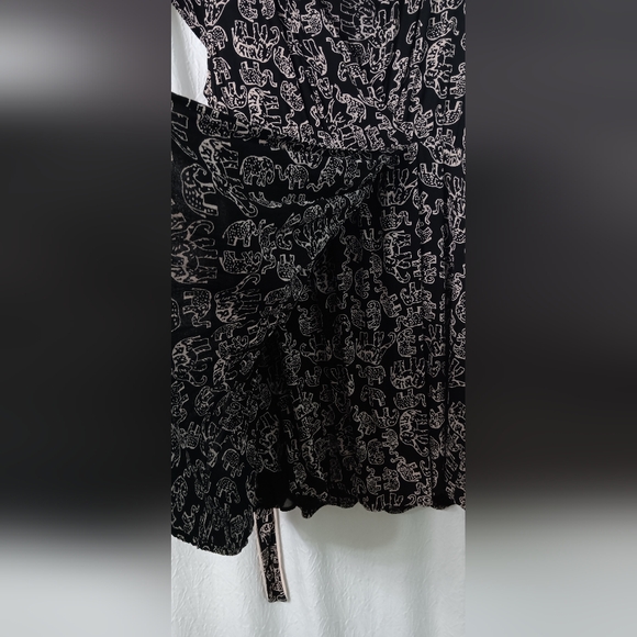 EUC Anthropologie Maeve Noronha Black Elephant Print Flowy Faux Wrap Dress XL - Picture 9 of 15